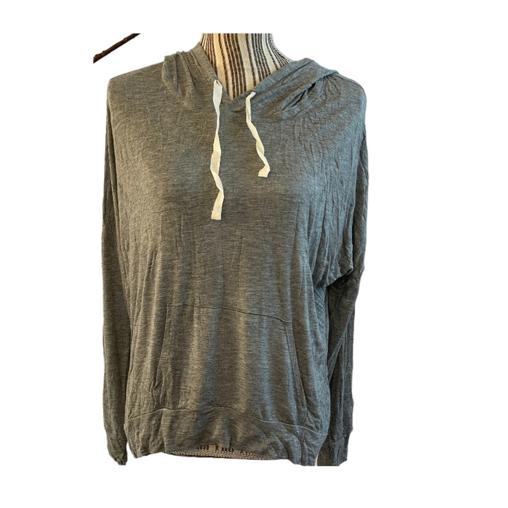 Heart & Hips Women’s Gray Hooded Long Sleeve Lightweight Pullover Shirt Size Med